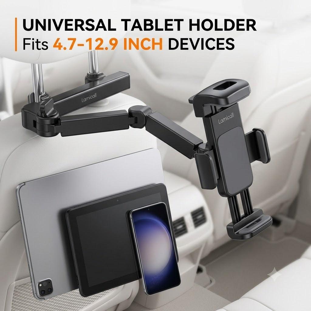 Universal Tablet Car Holder 360° Rotating Rear Seat Mount with Extension Arm