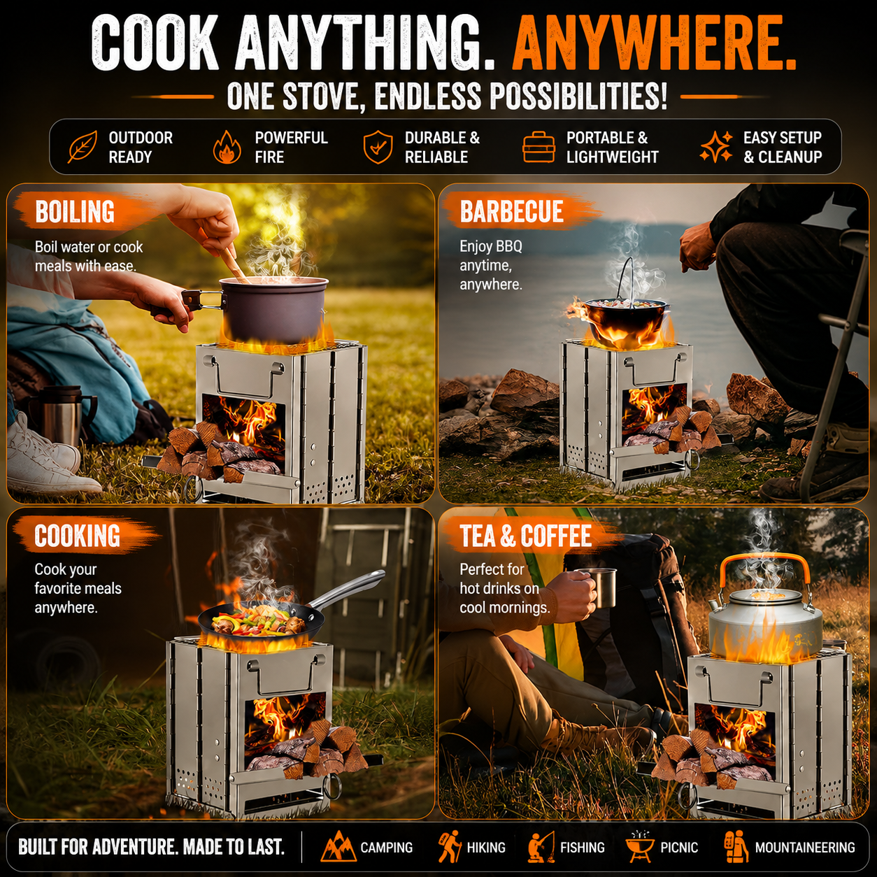 Wood Burning Backpacking Stove for Camping & Outdoor Cooking