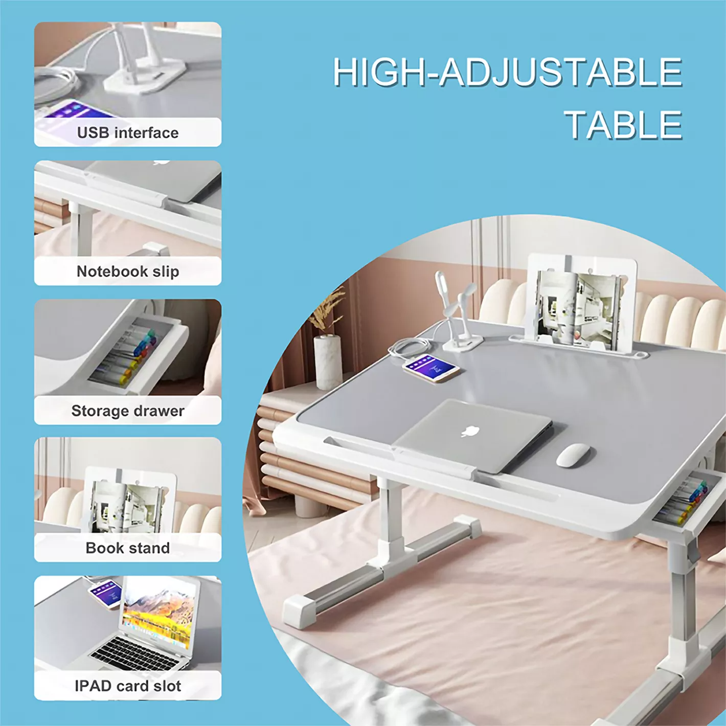 Portable Metal Laptop Bed Desk Adjustable Notebook Table
