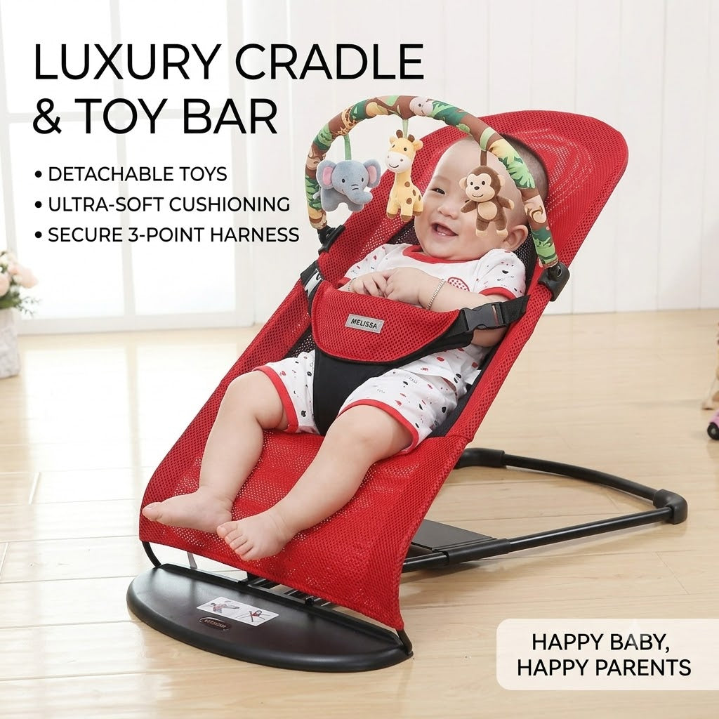 Foldable Baby Rocking Chair Soft Cushioned Infant Cradle with Toys