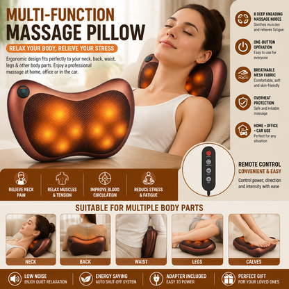 Remote Control Neck Massager Pillow – Relaxation Body Massage Device for Cervical Comfort & Stress Relief